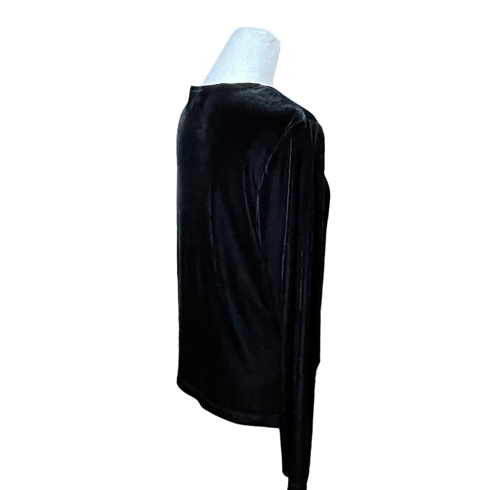 Vintage 90s Velvet Velour Cardigan Women L Black Goth Witchy Y2K Open Front Dark - Picture 8 of 13